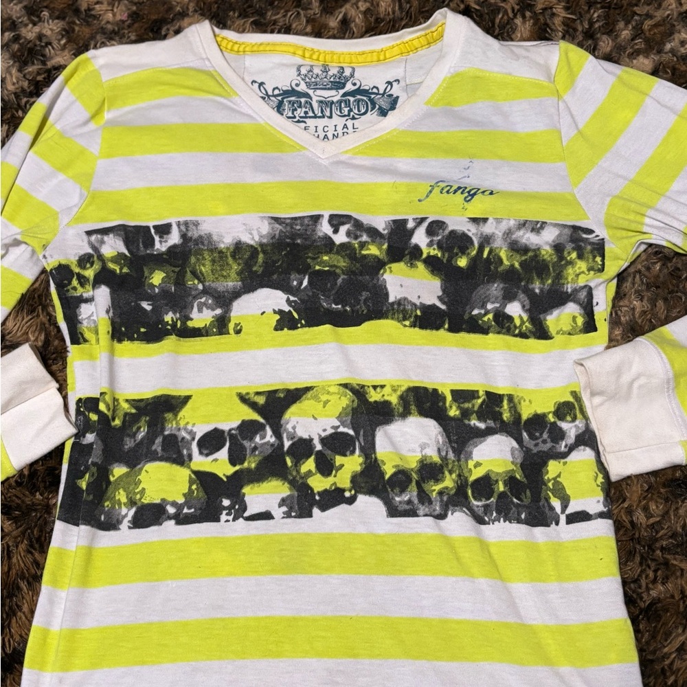 FANGO Original Long Sleeve Skull Tee - Lime and White